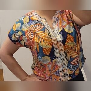Cynthia Rowley Multicolor Leaf Print Blouse